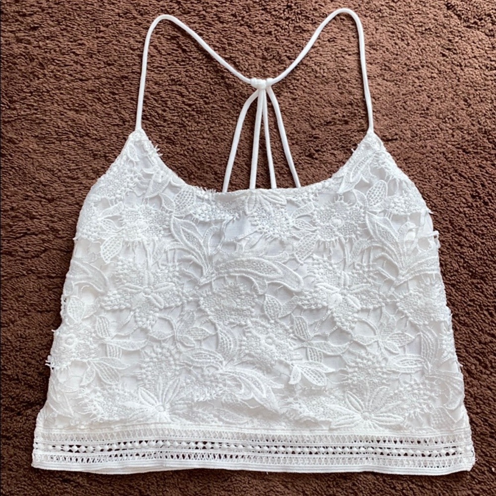 white lace front floral tank